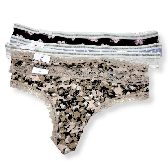 Calvin Klein NWT Women's 5 Pc Bundle Thong Panties Size M Blue Gray Black Brown - Picture 1 of 11